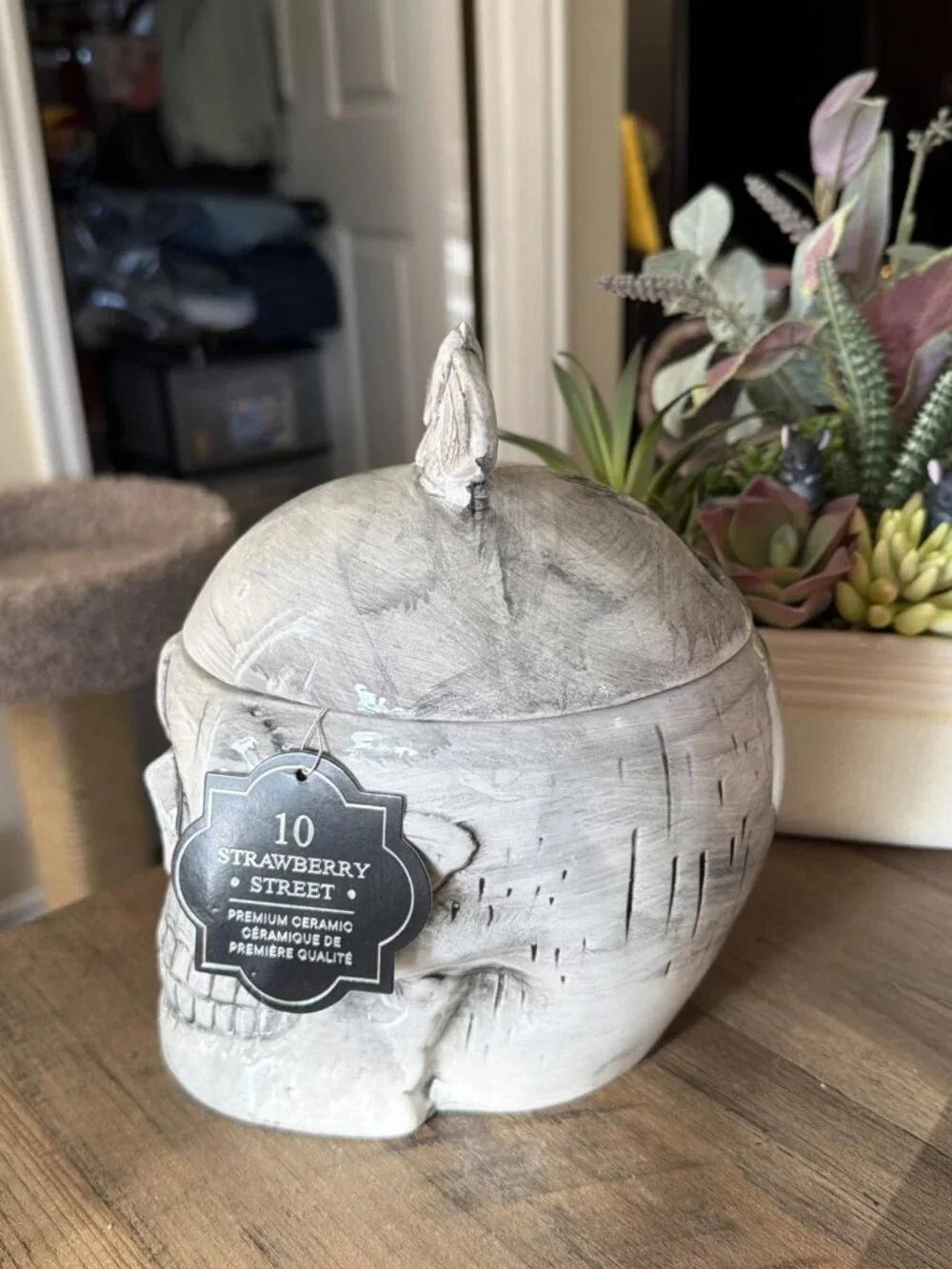 10 Strawberry Street Ceramic Skull Moth Canister - 8.5 Inch - NWT